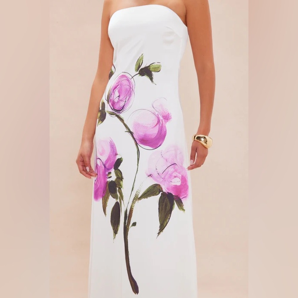 Fashion Nova Chloe Satin Maxi Dress - Ivory/combo size small - Picture 3 of 7